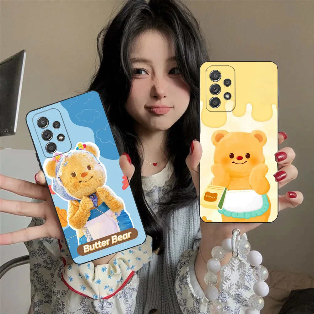 Cut Butterbear Phone Case For Samsung S24,23,22,30,21,10,9,Ultra,Plus,Lite,FE,5G Black Soft Case