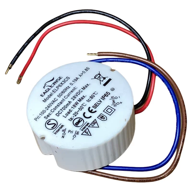 Eaglerise ELP6X3CS Round LED Driver 9‑18W IP65 Constant Current 700mA Outdoor Lighting Power Supply