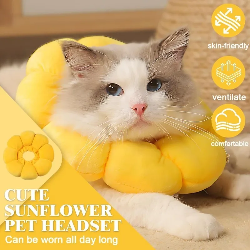 

Sunflower Design Pet Recovery Collar Soft Adjustable Elizabethan Collar Anti-Lick Anti-Scratch Neck Cone for Cats Dogs