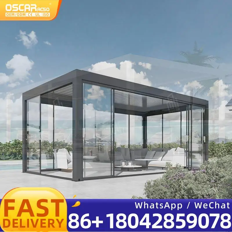 

4x5 м черно-коричневая биоклиматическая жалюзи уличная алюминиевая беседка для сада, патио, беседка на заднем дворе