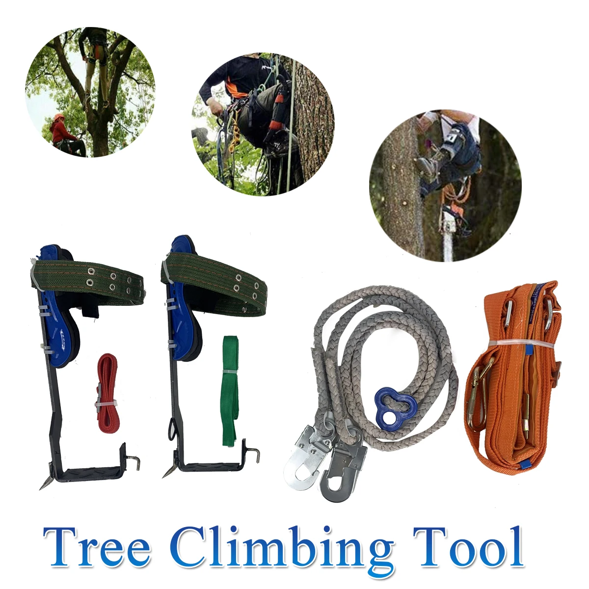 Pohon memanjat paku memanjat Set alat keselamatan tali dapat diatur sabuk penyelamatan Climber Arborist aiser alat memuat 100kg