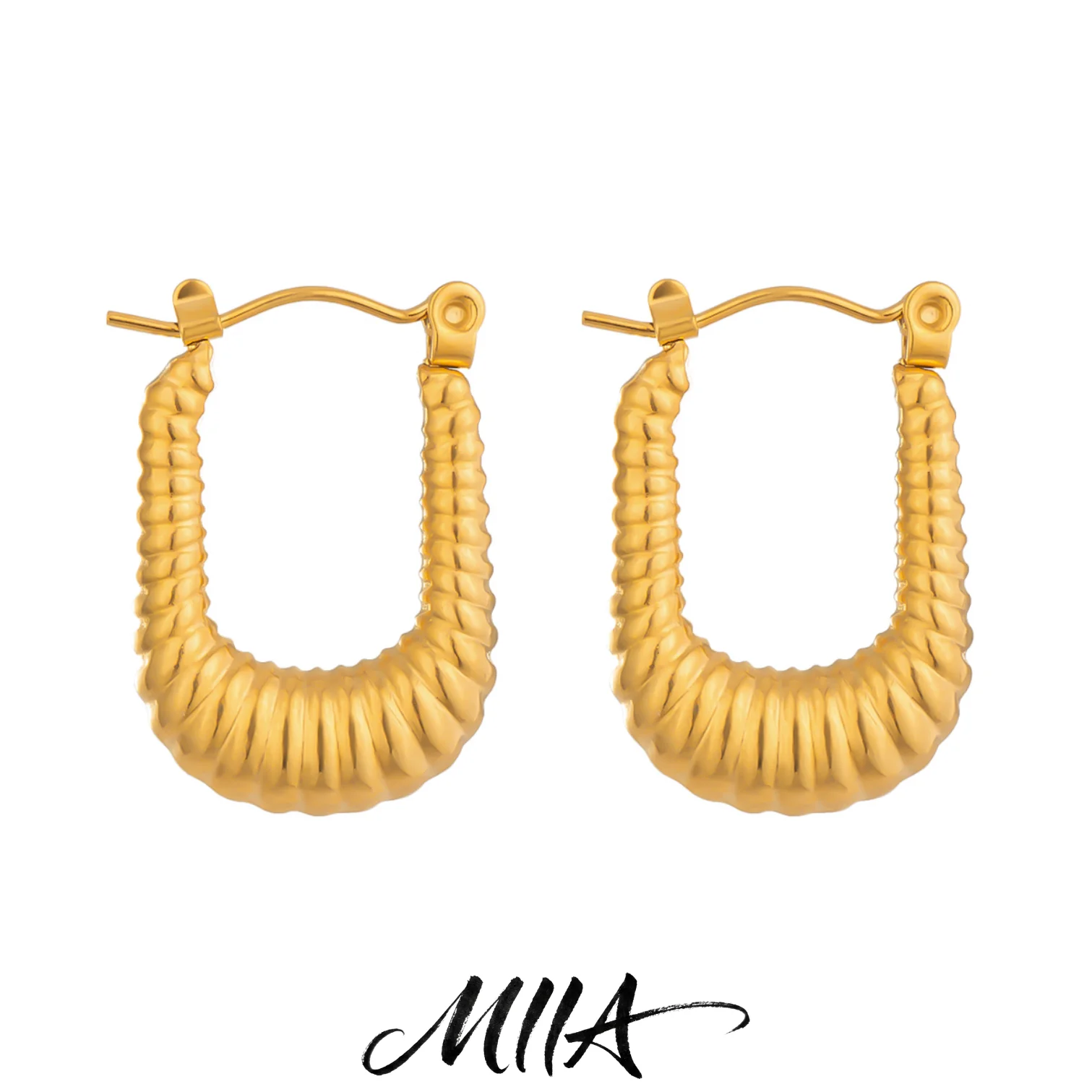 Miia Vintage Stainless Steel Twist Chunky Puff Dome Hoop Earrings Waterproof U Shape Huggie Fashion Charm Ear Jewelry Pendientes