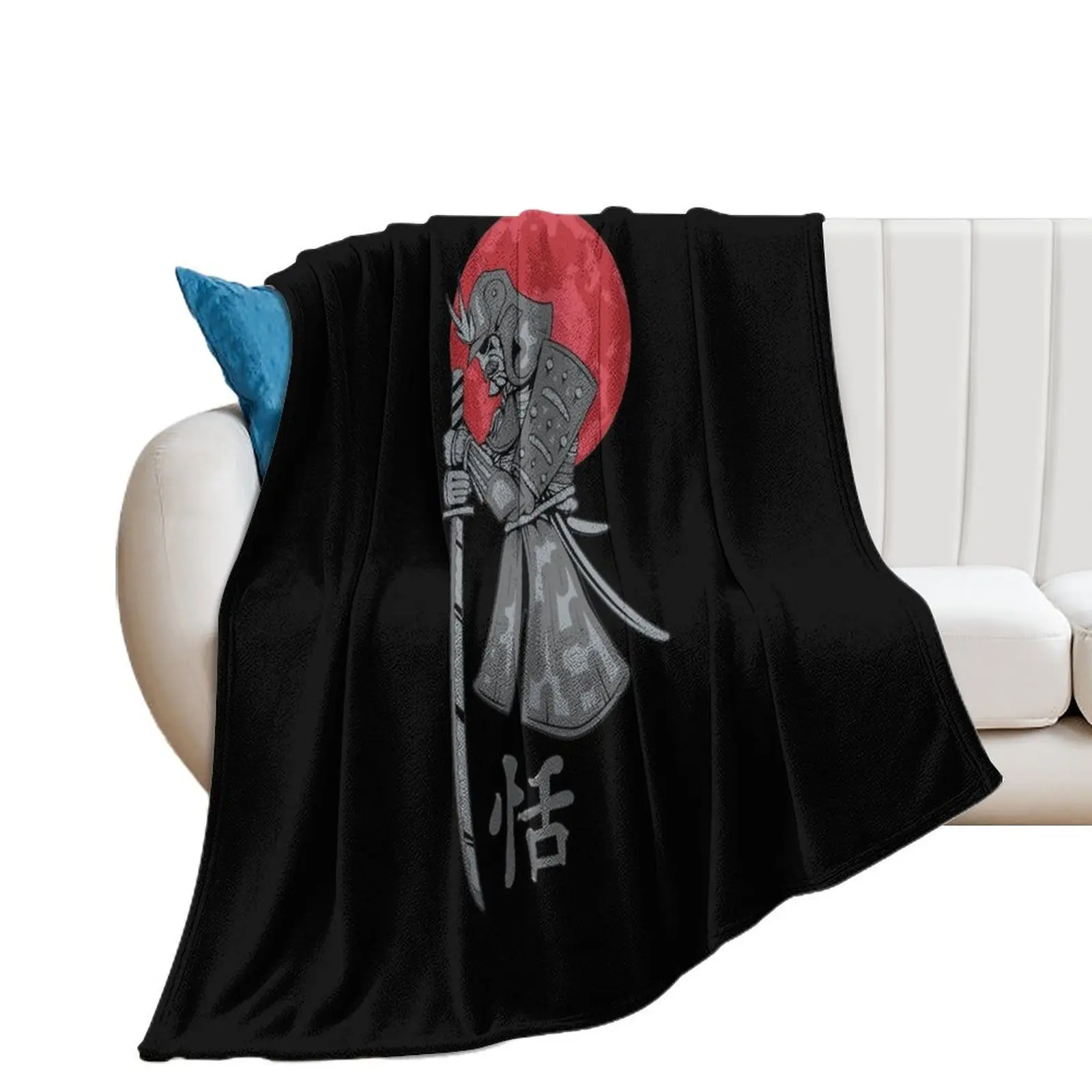 Samurai Sword Red Moon Kanji Print Throw Blanket Designers bed plaid Blankets