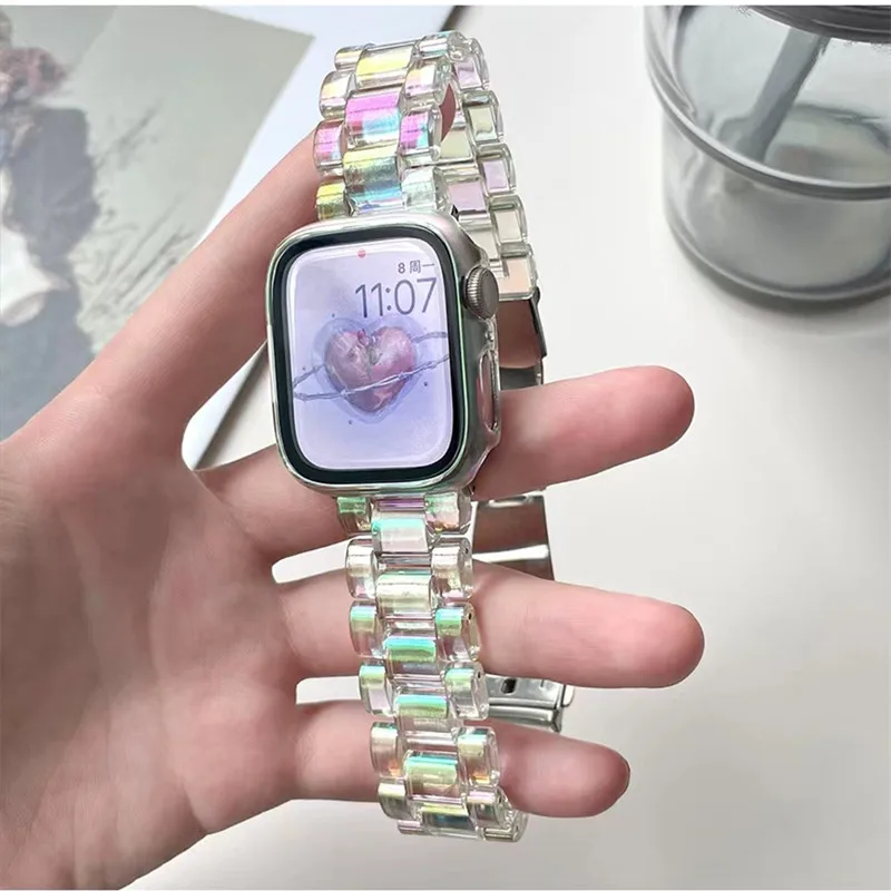 شفافة حزام الليزر ل سوار ساعة يد آبل 49 الترا 8SE 7 6 5 38/42 مللي متر أورورا التسلق سوار ل Iwatch 4 3 2 40/44 مللي متر 41/45 مللي متر
