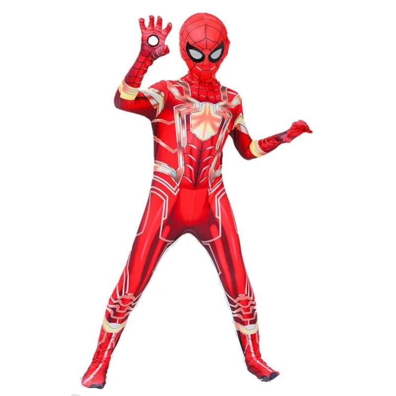 

New Arrival Halloween Superhero Gold Spiderman Cosplay Costume Boys Men Bodysuit Zentai Full Body Suit Adult Kids Jumpsuit