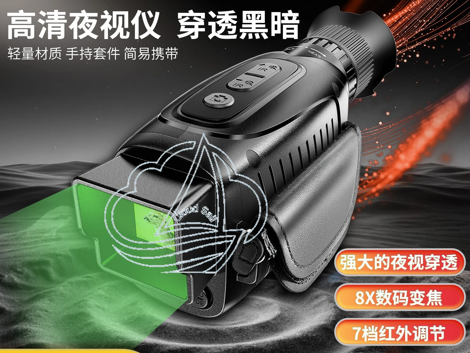 Black Digital Infrared Night Vision Monocular with Day and Night Mode for Outdoor Observation