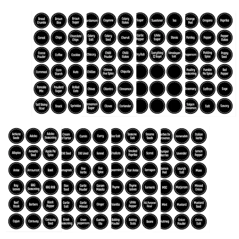 

144pcs Spice Labels Ingredients Stickers Jar Black Round Self Adhesive Practical Home Restaurant Hotel Buffet File