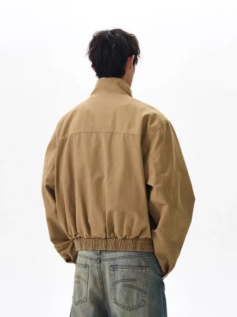 レトロアメリカンウェア 純綿スタンドカラーパイロットジャケット エクストリームボクシーバーンスタイル ワークウェアコート ユースファッション 春秋