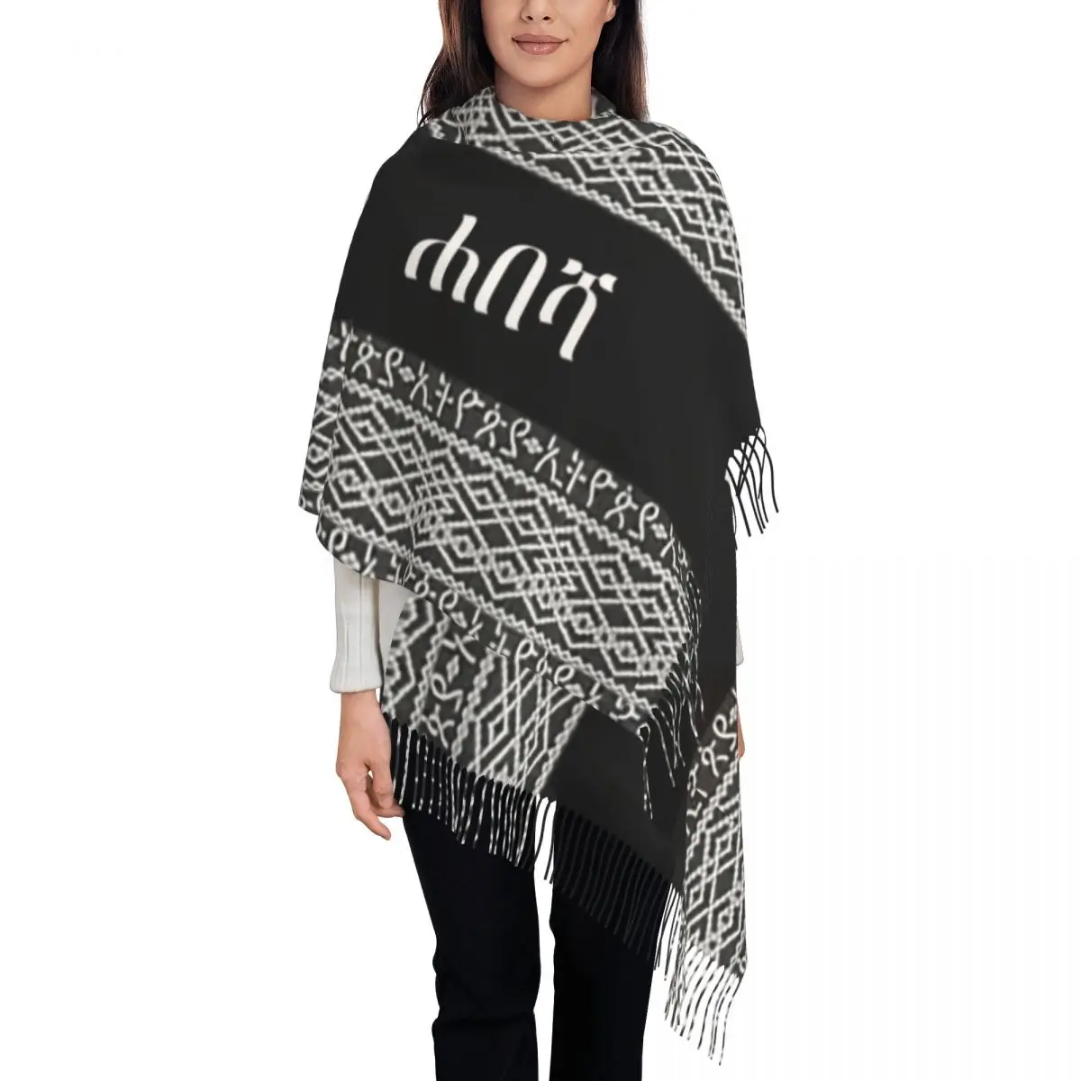 

Модный Habesha Libs шарф с эфиопскими кисточками теплые мягкие шали Wrpas женские головные шарфы с принтом зимняя y2k забавная бандана