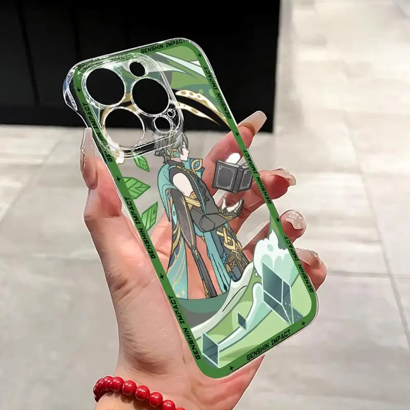 Cartoon Cool Alhaitham Nilou phone case for Apple iphone 16 15 pro max cases 11 16plus 12 14 13 borderless cooling clear fundas