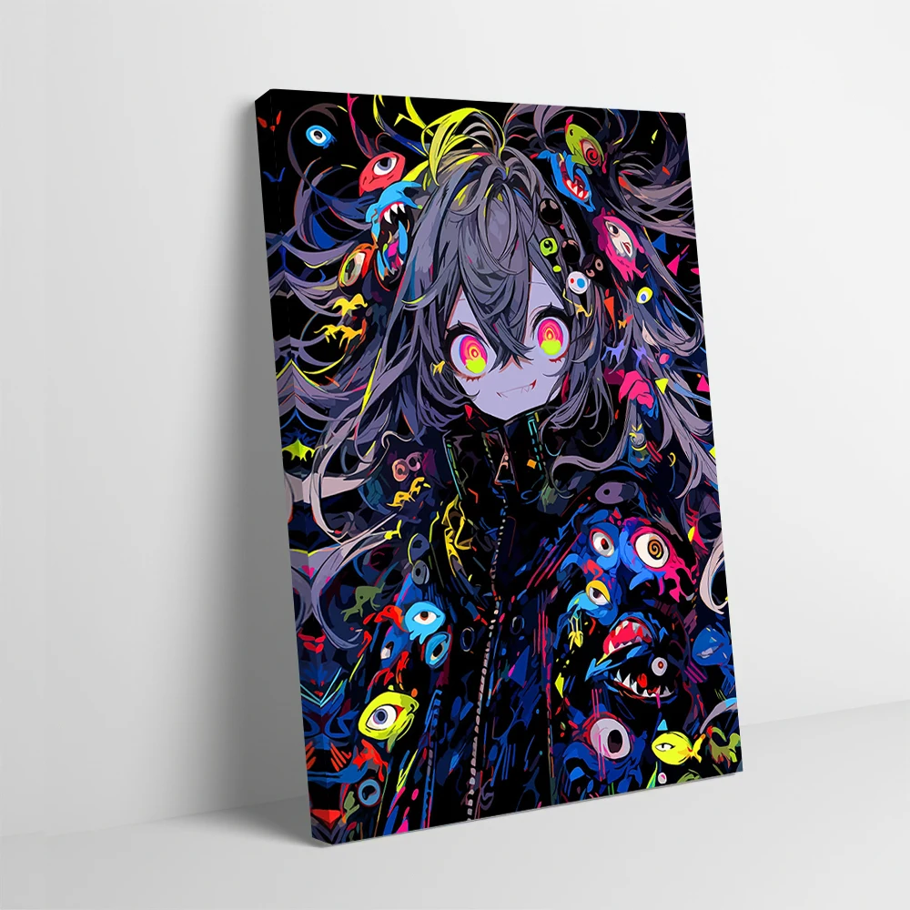 

Красочная аниме-девушка с курткой-монстром, печать плакатов, фотографии, настенная живопись на холсте, подарок для украшения гостиной, фреска