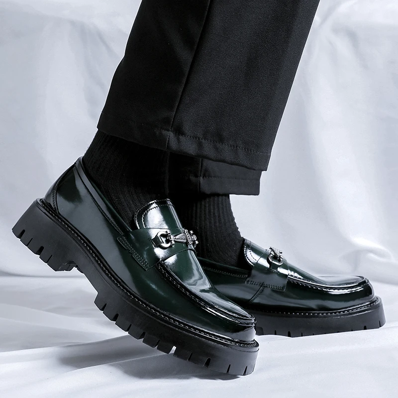 Hight Quality S/a New British Business Casual Style Patent Leather Loafers For Men's Black Hombre Daily Height Increasing Shoes