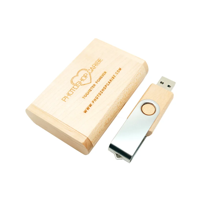 ฟรีที่กําหนดเองเลเซอร์แกะสลักโลโก้เงินคลิปไม้ USB2.0 แฟลชไดรฟ์ 4GB 8GB 16GB 32GB 64GB 128GB และ Maple กล่อง