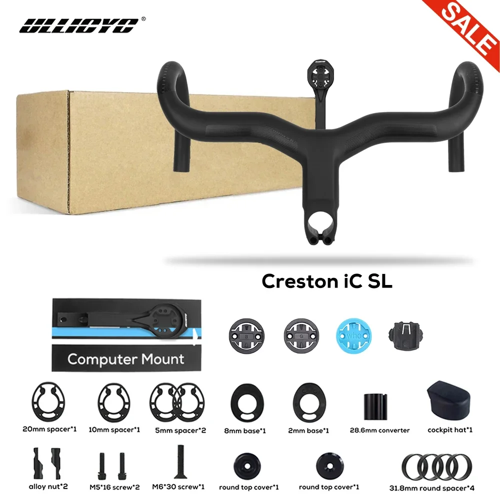 ULLICYC Creston IC SL Carbon Handlebar Internal Routing Road Bicycle HandleBar Di2 Matte Black Integrated  Cockpit With mount