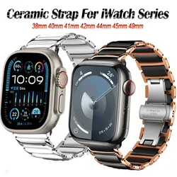 Ceramic With Stainless Steel Strap For Apple Watch Ultra 2 49mm Band 45mm 44mm 42mm 38mm 40 41mm Butterfly Buckle Bracelet SE 9