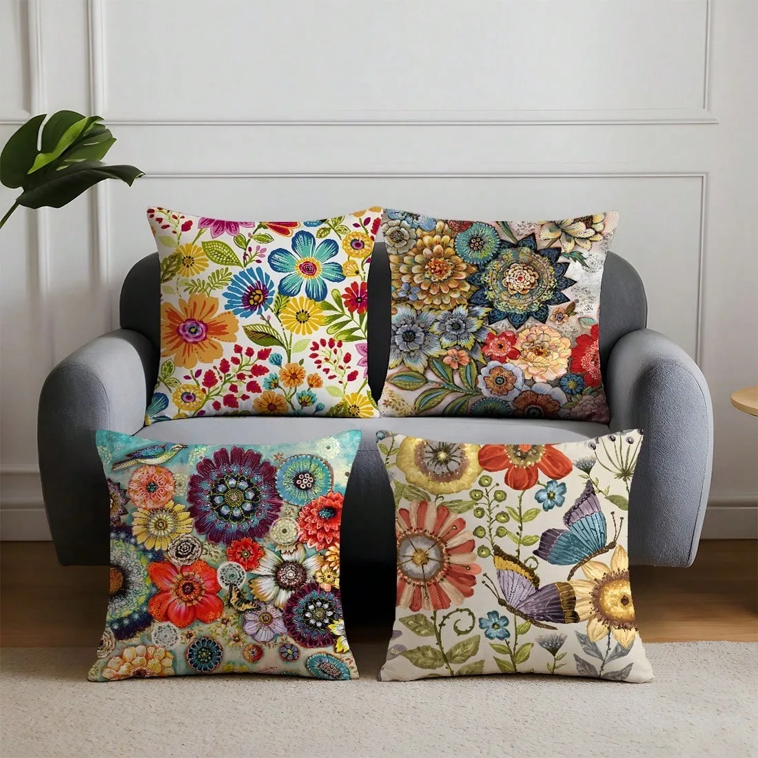 

Vintage Mandala Floral Butterfly Pillow Cover Set Boho Decor Peach Skin Velvet Single Sided Print Home Bedroom No embroidery