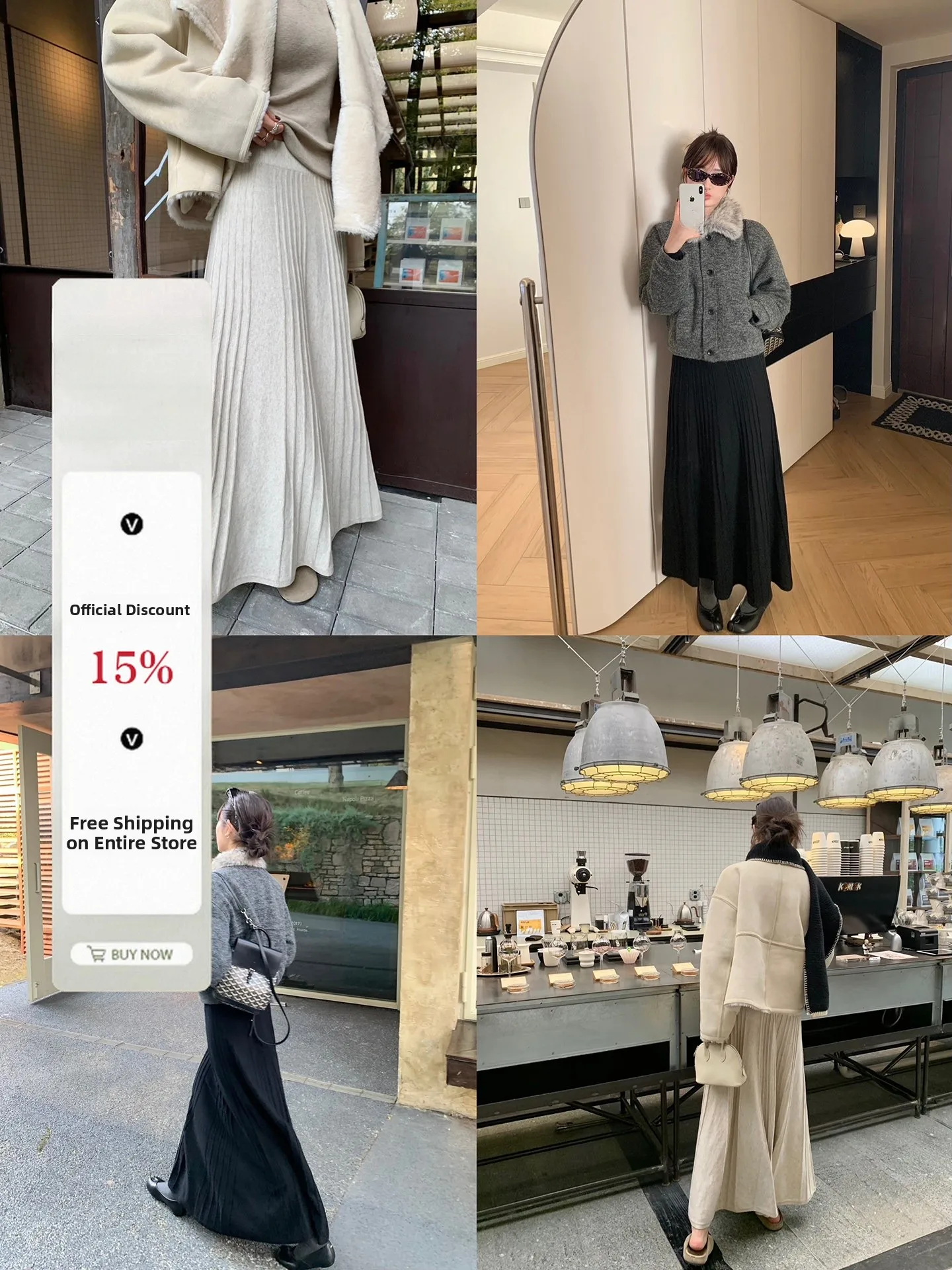 

White Studio Knitted Half-length Skirt Autumn Winter Versatile Two-tone Large Hemline Gentle Personality City Commute Casual