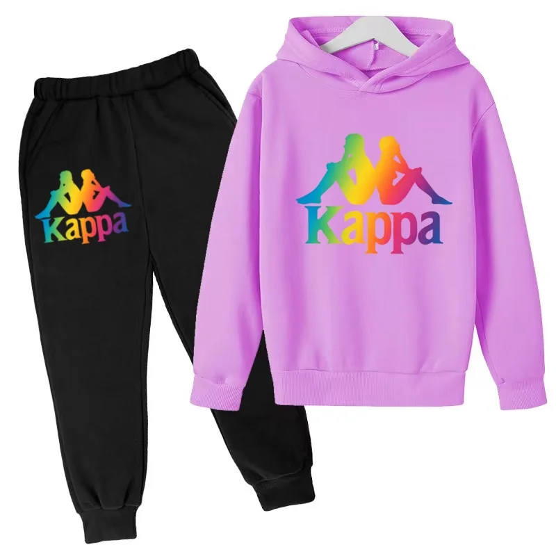 Children Hoodie Two-Piece Set Boy Girl 3-12Yrs Charming Simple Letters Casual Purple Sweatshirt+Pants Leisure Sports Clothes Set