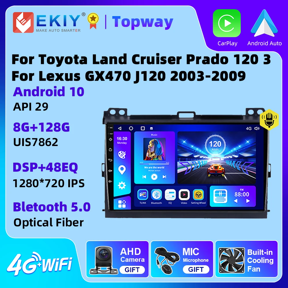 

EKIY Car Radio For Toyota Land Cruiser Prado 120 3 Lexus GX470 J120 2003-2009 Carplay Android Auto 4G WIFI BT GPS 2 Din