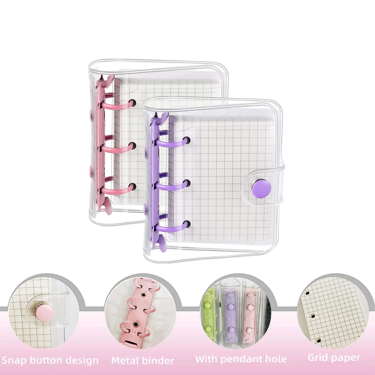 4 pack mini transparent 3 ring binder abdeckungen mit raster innenseite und 12 pcs binder taschen (3 teile/satz)