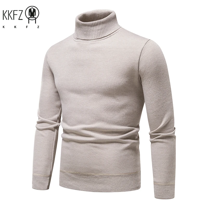 Men's Slim Fit Long Sleeve Turtleneck Sweater Anti-Pilling High Quality Knitted Solid Color Pullover Trendy Men's Clothing