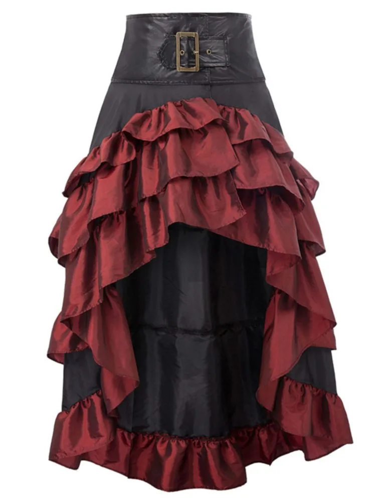 2025 Summer Vintage Women Pirate Skirts Ruffled Trim Gothic Irregular Skirts Fashion Medieval Showgirl Party Elegant Half Skirt