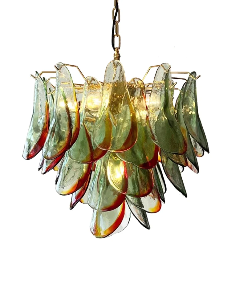 Glass Petal Green Red Hanging Lamp for Ceiling Led Home Decor Lustres Pendant Light Dining Table Vintage Art Deco Light Fixture