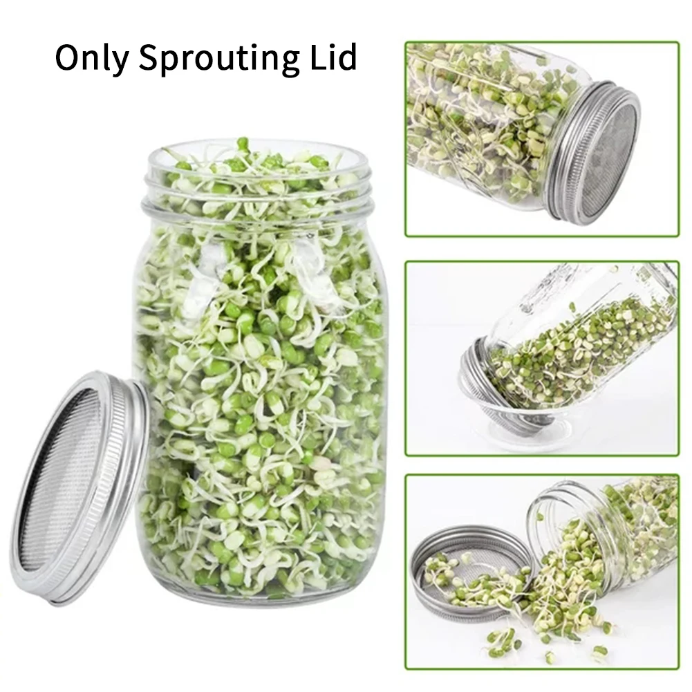 4pcs 87mm Sprouting Lids for Wide Mouth Mason Jars, Stainless Steel Mesh Screens for Making Organic Sprout Seeds