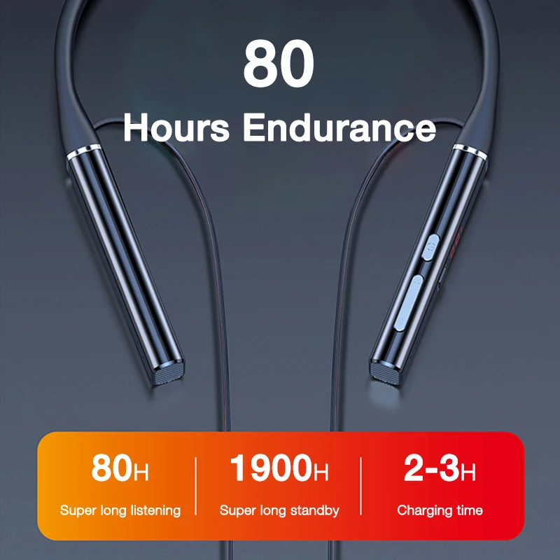 EARDECO 80 Hours Playback Bluetooth Headphone Heavy Bass Wireless Headphones Stereo Neckband Bluetooth Headset with Mic EQ