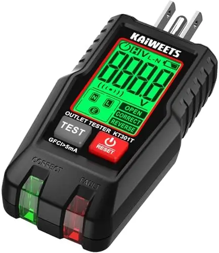 

KAIWEETS GFCI Outlet Tester with LCD Display – 3-Prong Receptacle Voltage Checker for 120V AC Home Electrical Diagnosis