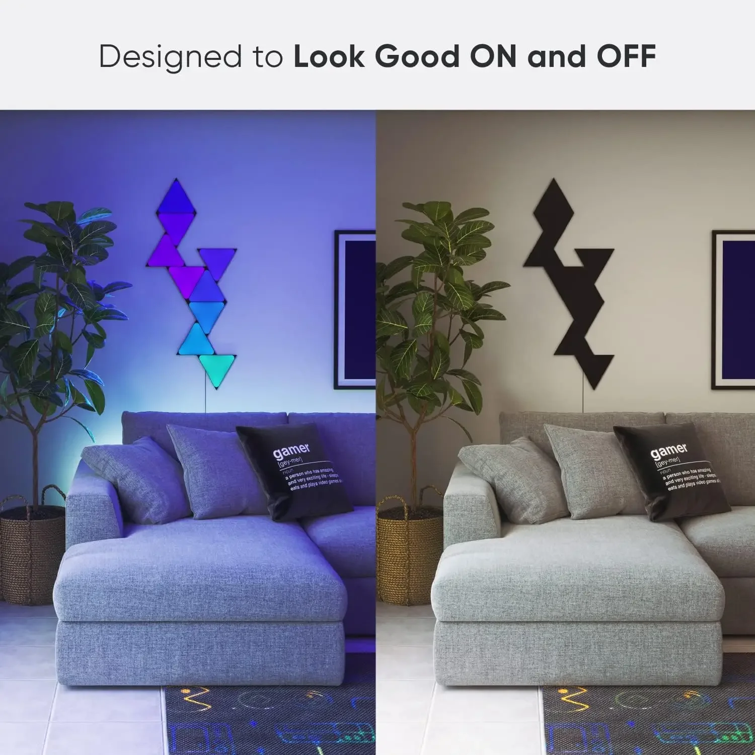 Shapes WiFi and Thread Smart RGBW 16M+ Color LED Dimmable Gaming and Home Decor Wall Lights Smarter Kits (Black Triangl