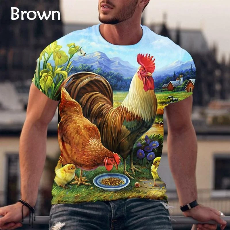 Funny Chicken Lovers Graphic T-Shirts 3D Rooster Print Man Women Short Sleeve T shirt Top Fashion Street Oversized Mens Clothing