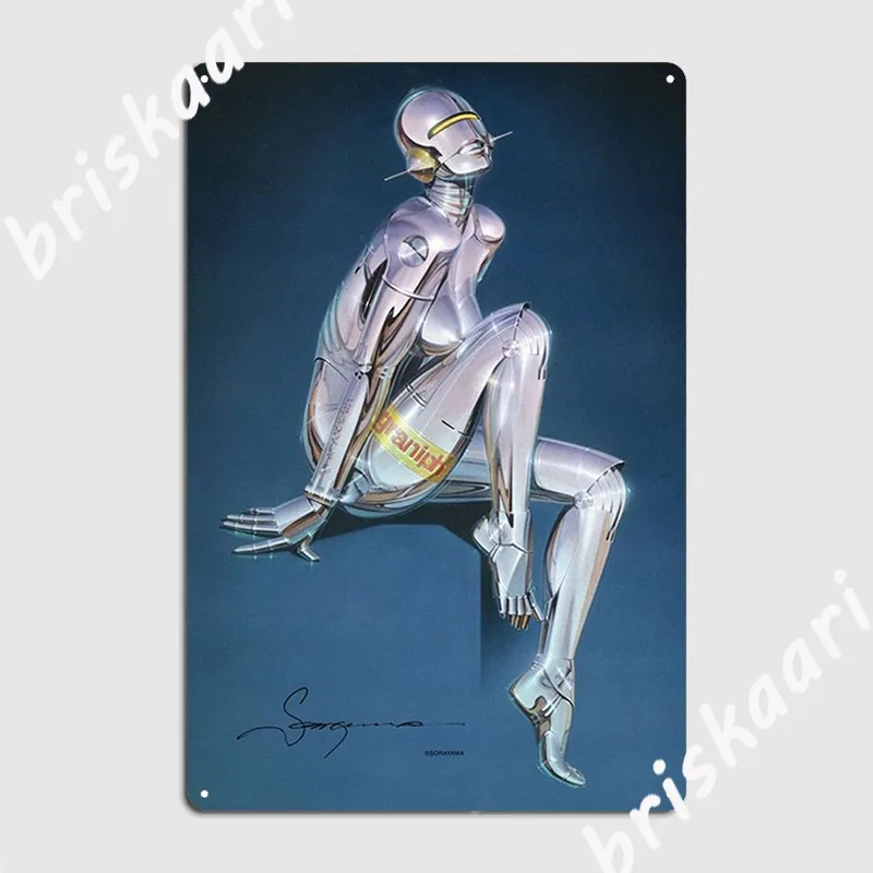 Full Chrome Robot Girl Graphic Hajime Sorayama Metal Sign Plates Designing Cave Pub Wall Pub Tin Sign Posters