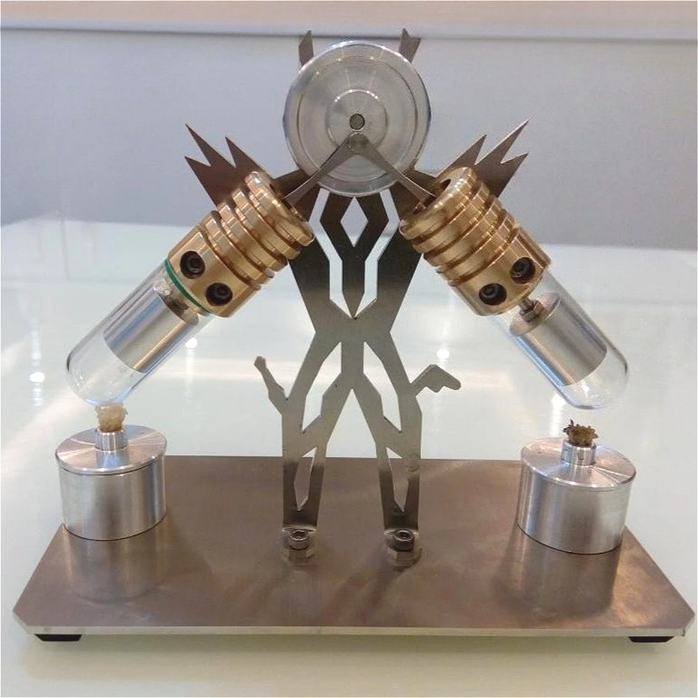 Model silnika Stirlinga V-Twin, kreatywny silnik w kształcie robota, eksperyment naukowy, pomoc dydaktyczna, mini metalowy model silnika Stirlinga