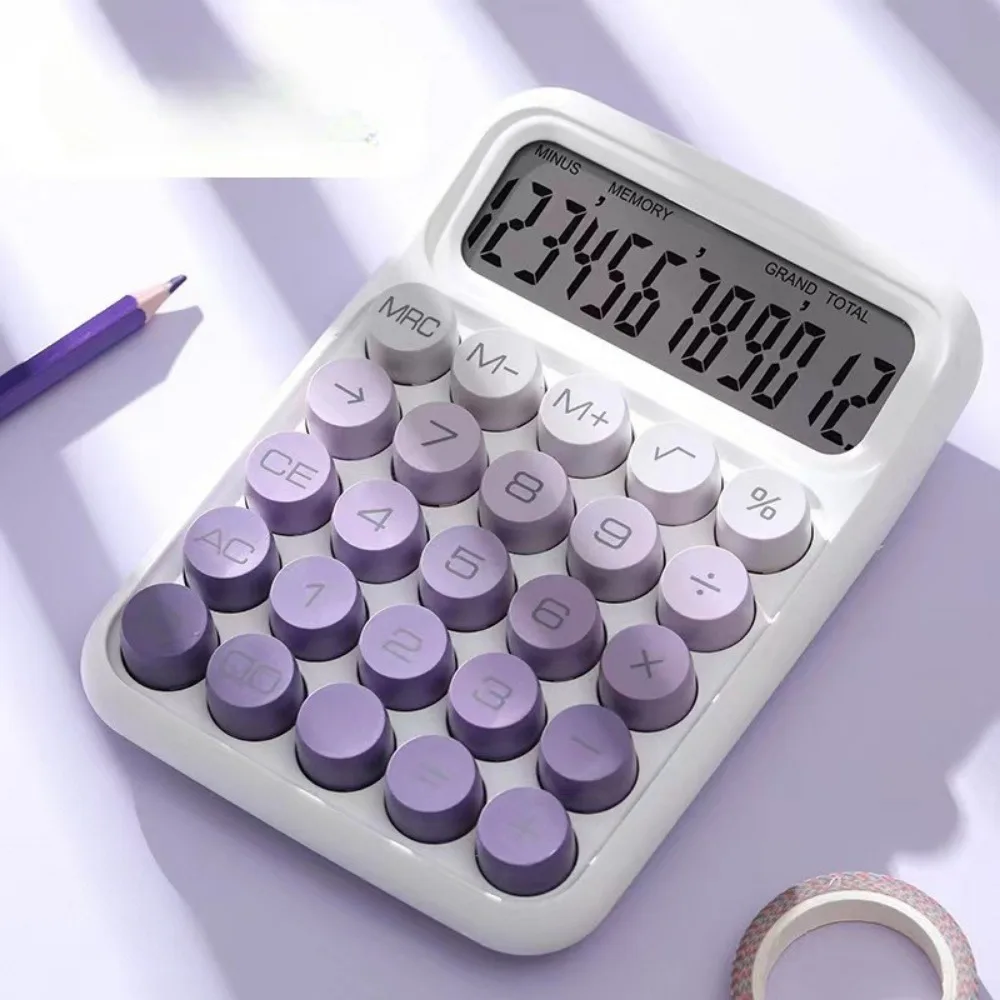 High Aesthetic Circular Mechanical Keyboard Calculator Student Exam Specific Portable 12 Bit Large Screen Calculator