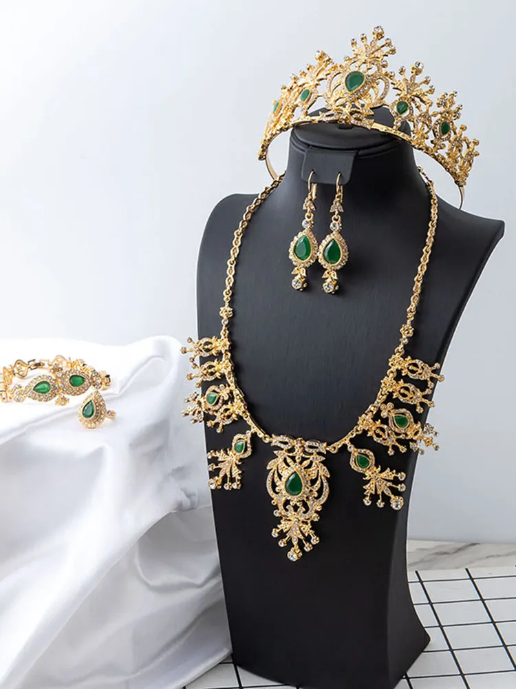 

Moroccan Vintage Court Style Bridal Crown Necklace Earrings Bracelet Ring Five-Piece Jewelry Set