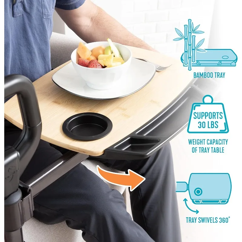 طاولة صينية، تلفزيون وكمبيوتر محمول من الخيزران قابل للتعديل مع حامل مريح ومقبض أمان للمساعدة في المعيشة المستقلة