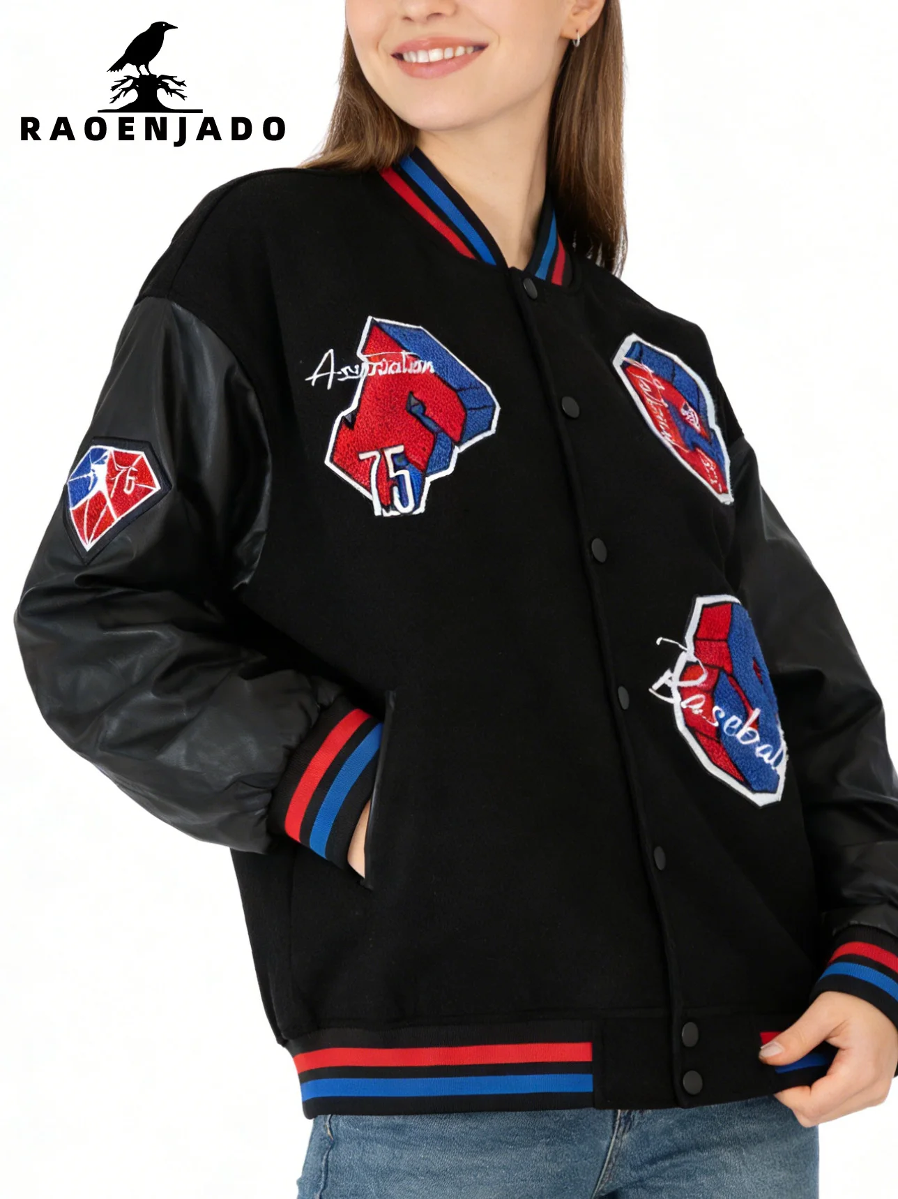 

Женская демисезонная бейсбольная куртка в винтажном стиле, повседневная, удобная, с вышивкой, оверсайз, уличная одежда, унисекс