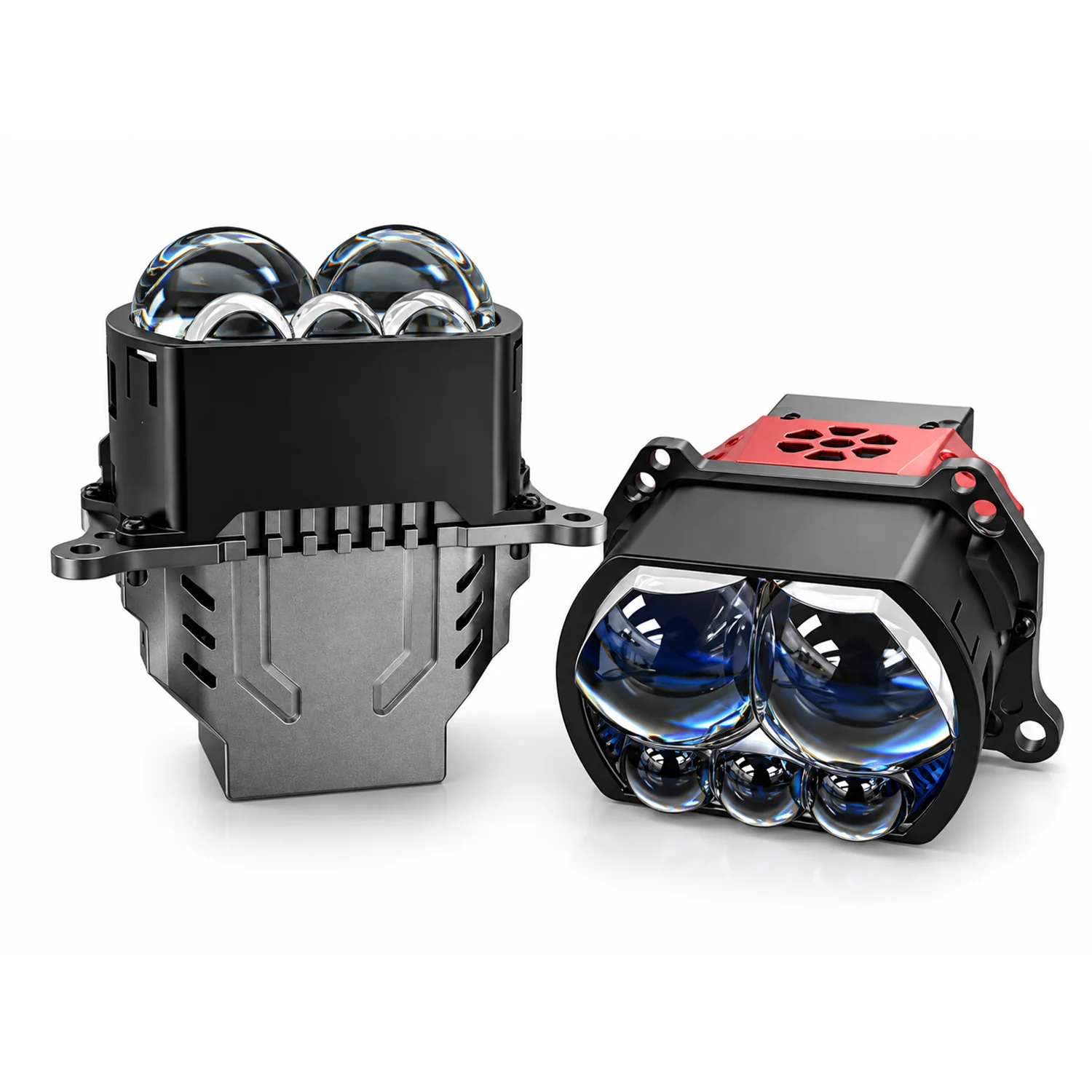 Car Bi-LED Projector Headlight 5-Lens Direct Beam Dual Fan Heat Dissipation Retrofit Module for Highway Driving and Car Owners