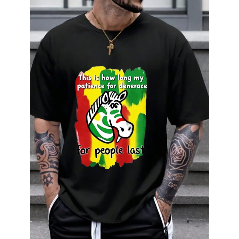 

Мужская футболка черная с принтом «Зебра Раста» с рисунком «Это как долгое мое терпение» для дневника для людей длится высококачественный хлопок 1.