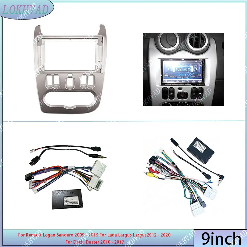 Car Radio Frame For Renault Logan Sandero Lada Largus Lergus Dacia Duster 9 inch Stereo Panel Harness Wire Power Cable Canbus