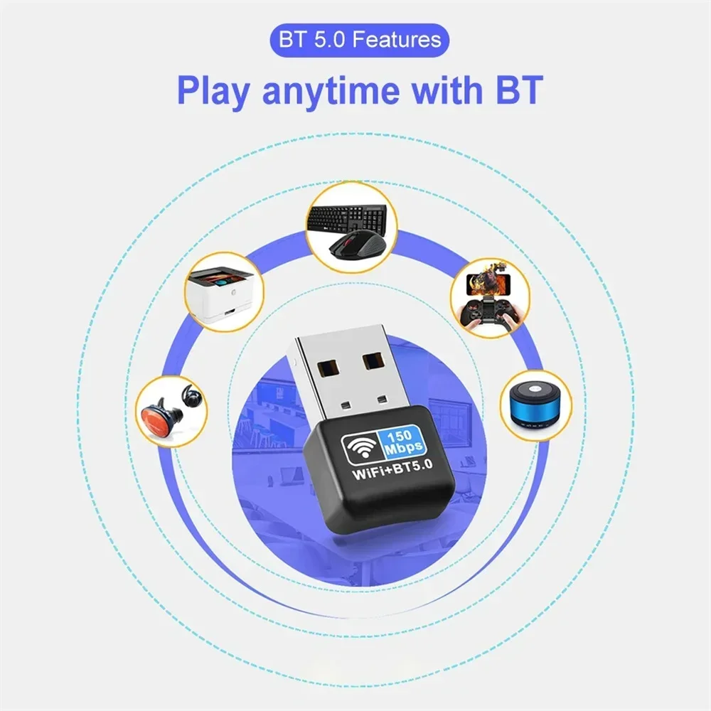 

150 Мбит/с Wi-Fi адаптер 802.11b g n ac USB Wi-Fi для ПК Win7 8 10 11 беспроводной Wi-Fi адаптер Bluetooth 5.0 Lan Card