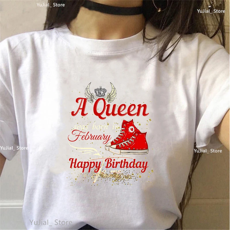 

Red Shoes Graphic Print Tshirt Girls A Queen Was Born In December/November/January/February T Shirt Women Birthday Gift T-Shirt