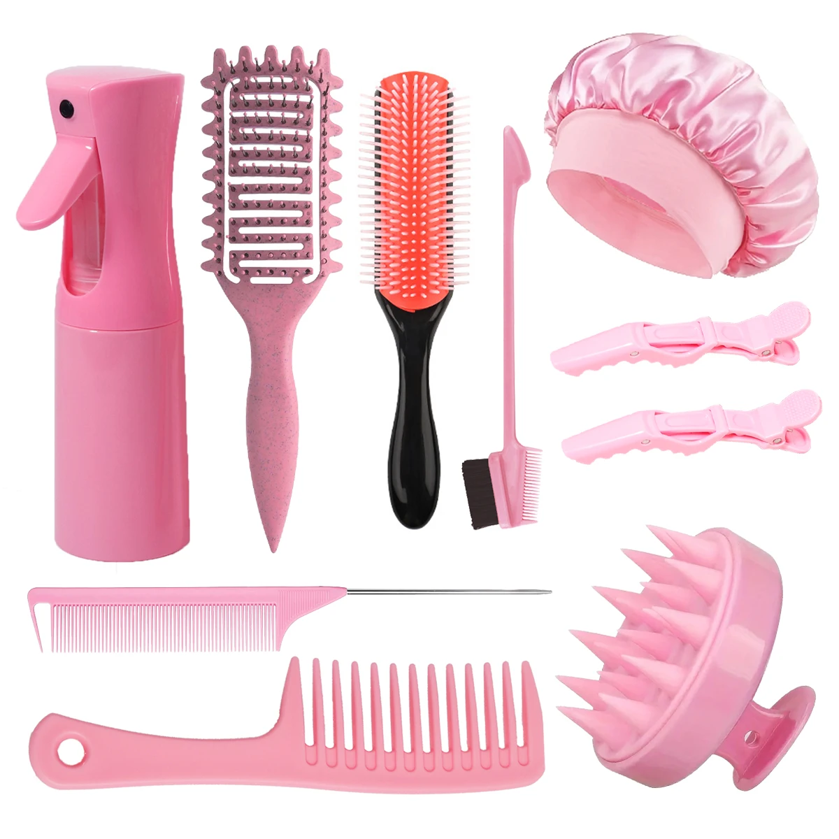 

10 piece hairdressing tool set,various curling brushes,hairpins,spray bottles and hair caps Special for real hair wigs