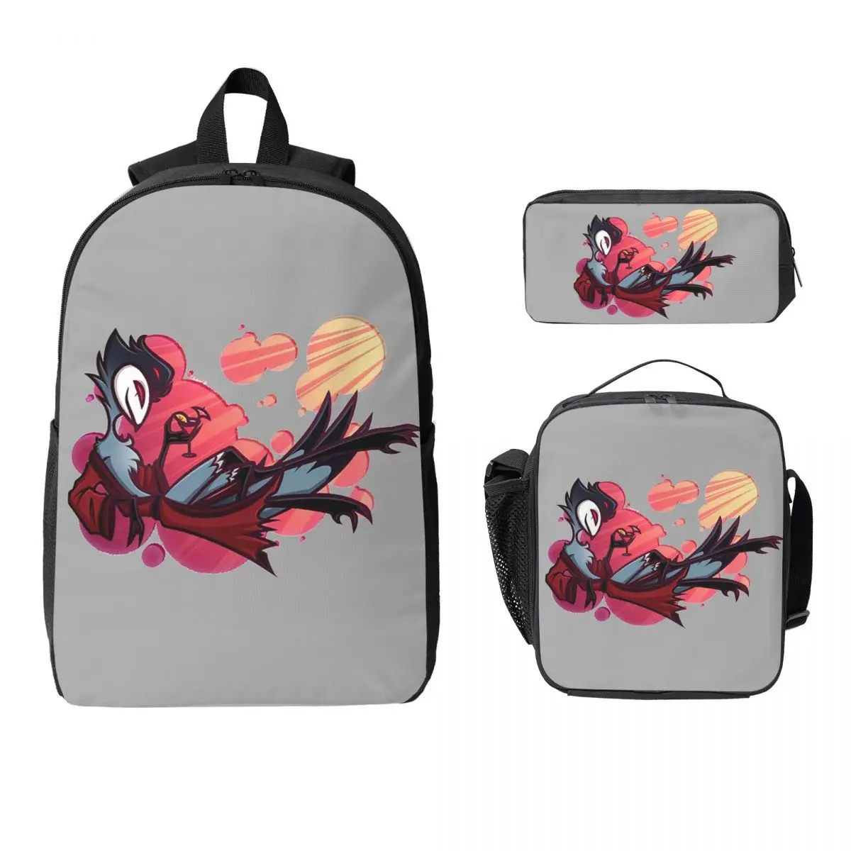 

Loona Collage Helluva Boss аниме рюкзак для мальчиков и девочек BookBag школьная сумка для ноутбука сумки на плечо 3 шт. изолированная сумка для обеда пенал