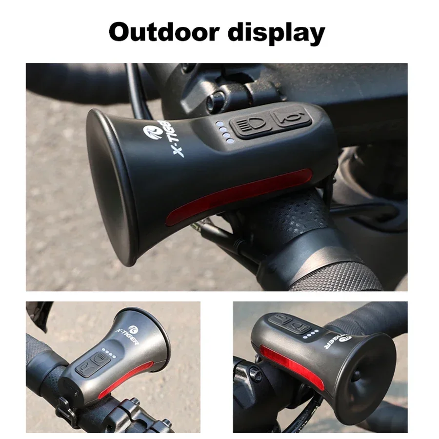 X-TIGER Electronic bicycle horn Lighted warning and siren integrated Battery life of 6 hours Suitable for road and mountainbikes