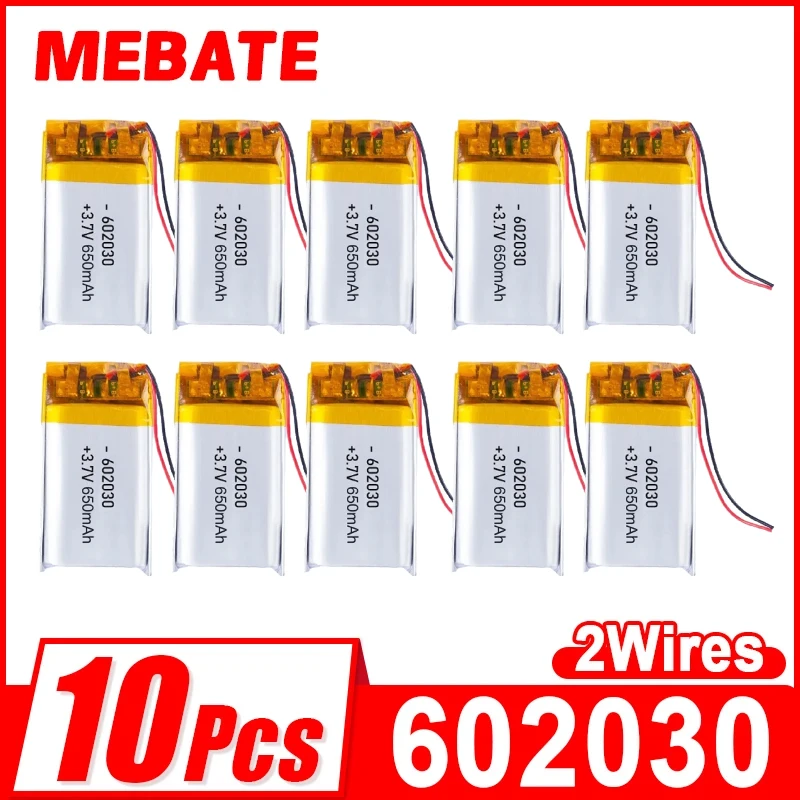 10 pcs 3.7V 650mAh Lithium Polymer Lipo Rechargeable Battery For Bluetooth Headset Camera Bracelet watch 602030