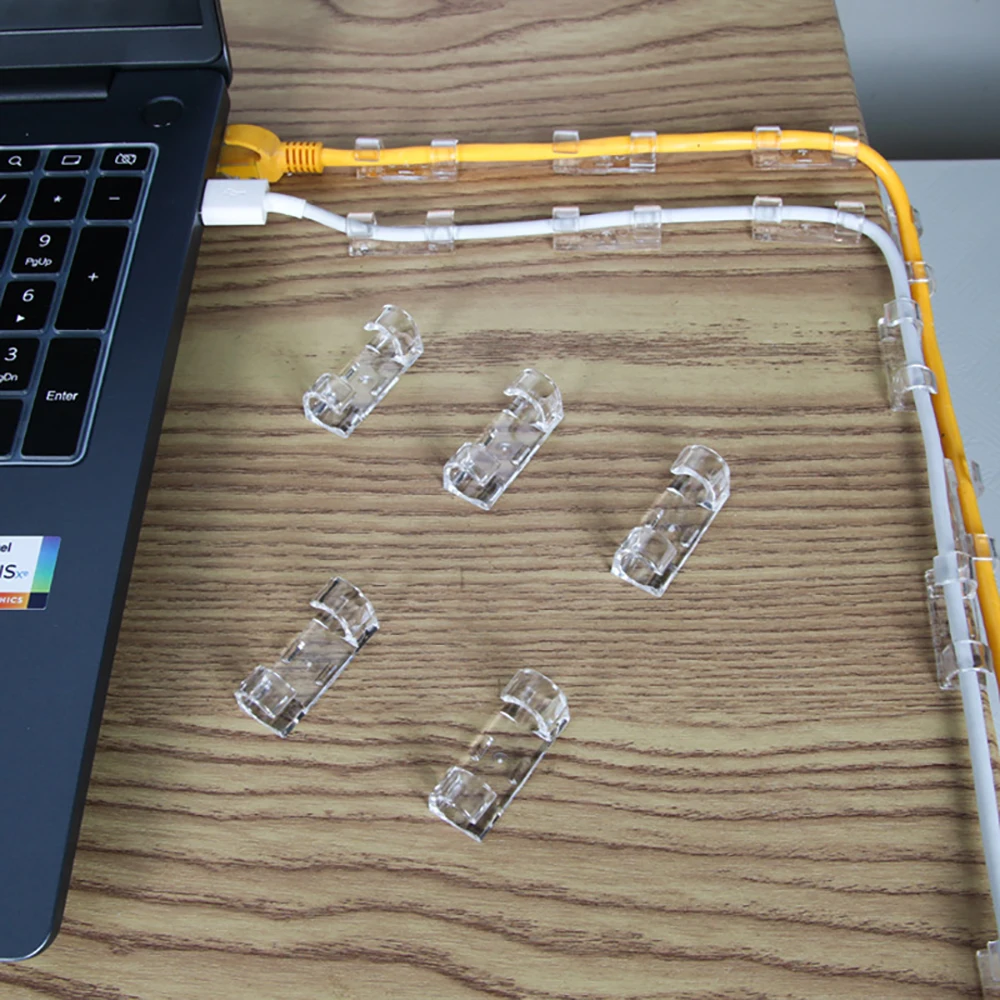 20Pcs S/L Cable Organizer Clips Transparent Self-Adhesive Wire Management for Home Kitchen Office Desk Wire Clamp Manager