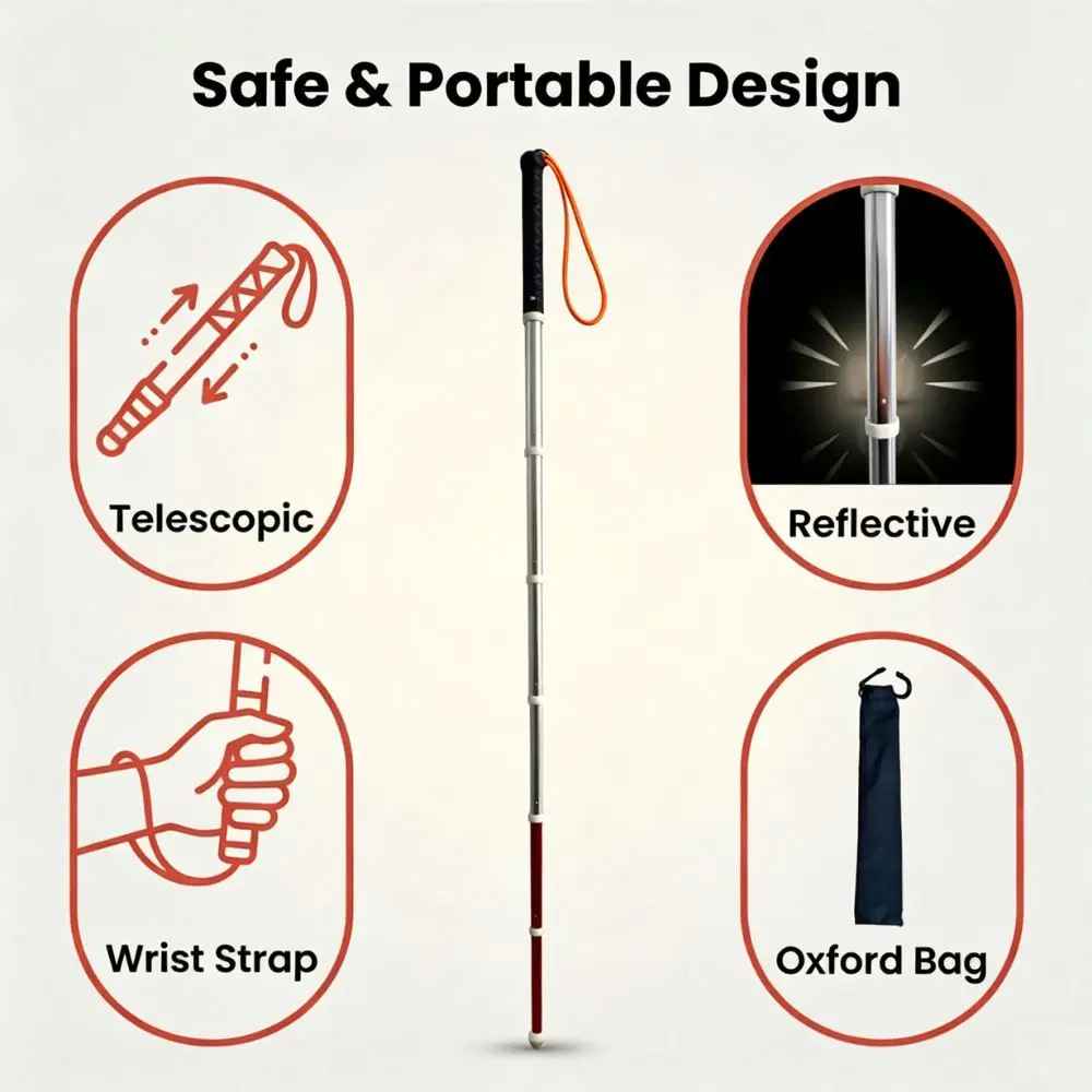 Telescopic Blind Cane Walking Stick Blind Reflective Cane Foldable Shockproof Crutch for Visually Impaired People