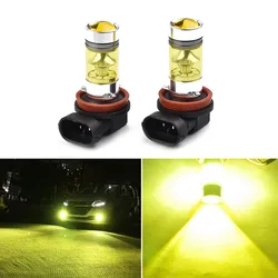 2Pcs H11 H8 Led Yellow Fog Light Bulbs 4300K 1500LM Super Bright DRL PMMA Lens Focusing Lights Auto Foa Lamps